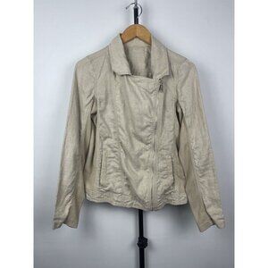 Calvin Klein Tan Cotton Linen Asymmetrical Zip Moto Jacket Size‎ S